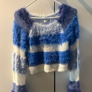Kimchi Blue & White Striped Fuzzy Sweater